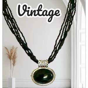 Vintage Black Oval Pendant Necklace